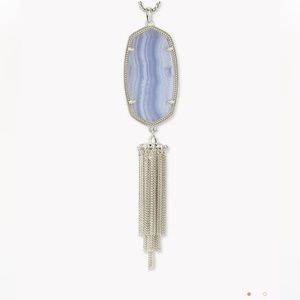 Kendra Scott Rayne Gold Large Long Pendant Necklace In Blue Lace Agate